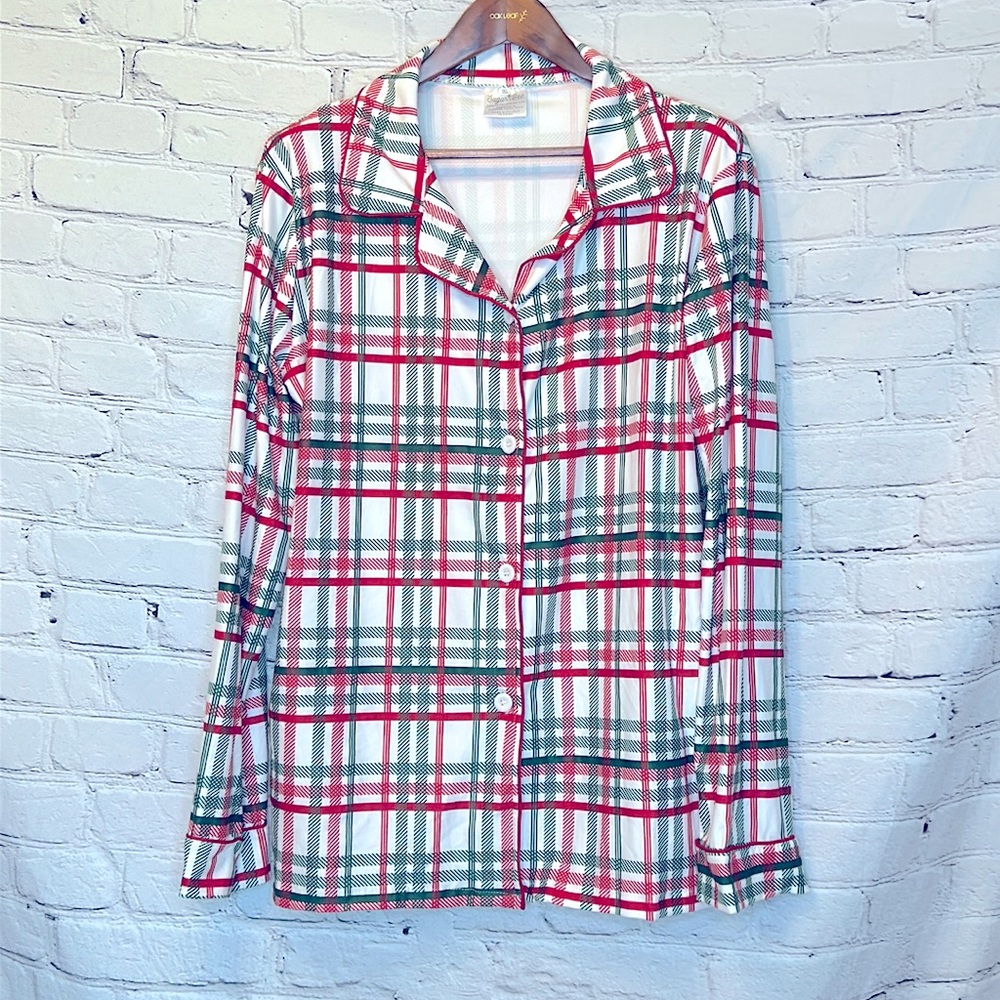 Sugar Bee Christmas Plaid Pajama Top Size 3XL Excellent Condition